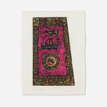 Untitled by Ynez Johnston, 1954, woodcut in colors, sold Dec 2025