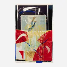 Steven Sorman, Trees Blowing and Blowing Like Arms Akimbo, 1984, lithograph, woodcut, etching and relief in colors with hand-painting on handmade TGL