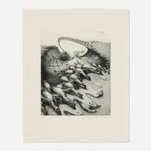 Inka Essenhigh, War, 2004, aquatint and spit bite etching with drypoint on Magnani