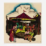 Barbara Maples, Tio Vivo, woodcut with hand-coloring