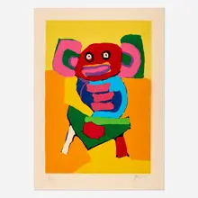 Mouse on a Table by Karel Appel, 1971, lithograph in colors, sold Dec 2025