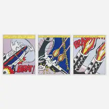 As I Opened Fire (triptych) by Roy Lichtenstein, 1966, offset lithograph in colors on wove paper, sold Dec 2025
