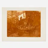 Jacques Villon, Manège rue Caulaincourt ou Le petit manège aux chevaux de bois, 1909, aquatint in olive brown on Japan