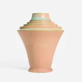 Futura Stepped Urn vase, model 395-10 by Roseville Pottery, c. 1928, glazed earthenware, sold Jan 2024