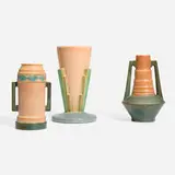 Collection of three Futura vases by Roseville Pottery, c. 1928, glazed earthenware, sold Jan 2024