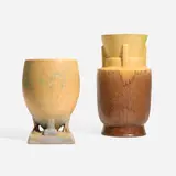 Futura vases, set of two by Roseville Pottery, c. 1928, glazed earthenware, sold Jan 2024