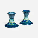 Moorcroft Pottery, Moonlit Blue candleholders, pair