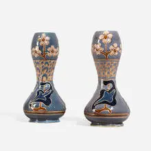 Vance-Avon Faience, Gourd-form vases with flowers, pair