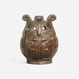 Rare vase with stylized lilies by Rudolph Lorber for Vance-Avon Faience and Clewell Pottery, sold Jan 2024