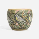 Weller Pottery, Knifewood vase with bluebirds and apple tree, c. 1915, glazed earthenware