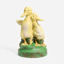 Weller Pottery, Rare Coppertone Two Drunken Ducks sprinkler, c. 1930, glazed earthenware