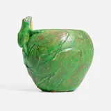 Weller Pottery, Coppertone vase with a frog and arrowhead leaves
