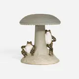 Albert L. Cusick for Brush-McCoy, Rare two-piece toadstool with leopard frogs lawn ornament