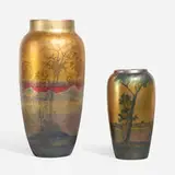 John Lessell for Weller Pottery, Tall LaSa scenic vases, set of two