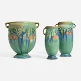 Collection of three Baneda vases by Roseville Pottery, sold Jan 2024