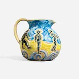 Unique pitcher with figures by Patricia Anderson Findeisen for Shearwater Pottery, sold Jan 2024