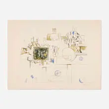 Braque (from the Six Drawing Tables portfolio) by Saul Steinberg, 1970, lithograph in colors with collage, sold Dec 2024