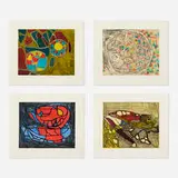 Terry Winters, Four works from the Models for Synthetic Pictures portfolio, 1994, etching and aquatint in colors on Gampi laid to Lana Gravure