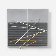 Jesús Rafael Soto, Vibrations métalliques, 1969, screenprint on aluminum, aluminum, brass, nylon string