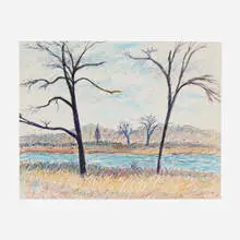 Gershon Benjamin, River Landscape, 1968, pastel and ink on paper