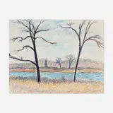 Gershon Benjamin, River Landscape, 1968, pastel and ink on paper