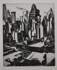 Howard Cook, Times Square Sector, Etching