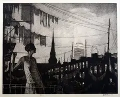 Martin Lewis, Glow of the City, Drypoint