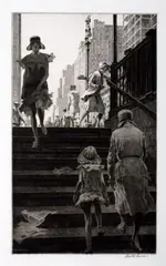 Martin Lewis, Subway Steps, Drypoint