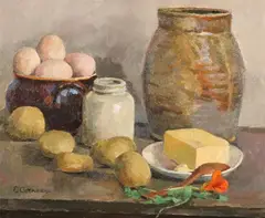 Eugène Corneau, Still Life with Fruit and Eggs, Oil on canvas