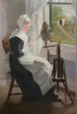 L. W. Eisenlohr, Woman Spinning, Oil on canvas