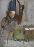 Adolph von Menzel, Old Woman Sewing, OLD WOMAN SEWING, oil on canvas