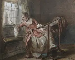 David Bles, Anticipation, Watercolor on paper mounted on board