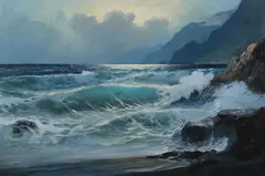 Twilight Waves by Alexander Dzigurski, Oil on canvas, sold Feb 2010