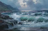 Alexander Dzigurski, Crashing Waves at Daybreak