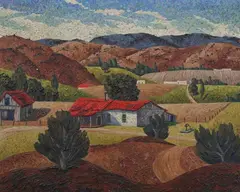 Howard Behling Schleeter, Farm Scene, Oil on canvas