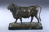Bull by Antoine-Louis Barye, Bronze; signed Barye on the base; on a green marble base, offered Feb 2010