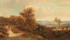 J. S. Smithson, Traveler on a Country Road in an Extensive Landscape, Oil on canvas