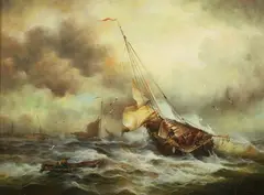Gordon A. Meadows, Sailboat on High Seas, Oil on board