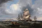 James Wilson Carmichael, Sailors in Rowboat Waving to Schooners, Oil on canvas