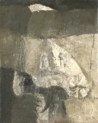 Albert Bitran, Composition in Grey and Black, Mixed media on canvas