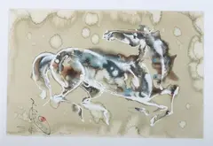 Tsolmon Damba, Grey Horse, GREY HORSE, ink and color on paper, signed