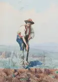 Domenico De Angelis, Man Digging, Watercolor