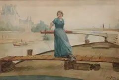 Woman on Dock by Henry Bacon, Watercolor, offered Apr 2010