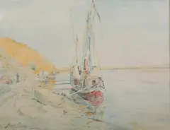 Ship in Harbor by Henry Bacon, Watercolor, offered Apr 2010