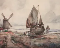 Returning Fisherman by John Cuthbert Hare, Watercolor, offered Apr 2010