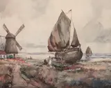 John Cuthbert Hare, Returning Fisherman, Watercolor