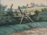 Richard F. Outcault, Landscape with Fence, Watercolor