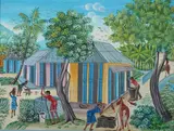 Rony Guerrier, Village Scene, Oil on canvas