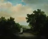Graham Hedges, Lake Landscape with Sailboat, Oil on canvas