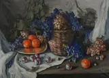 J. Ros, Still Life with Grapes and Plums, Oil on canvas